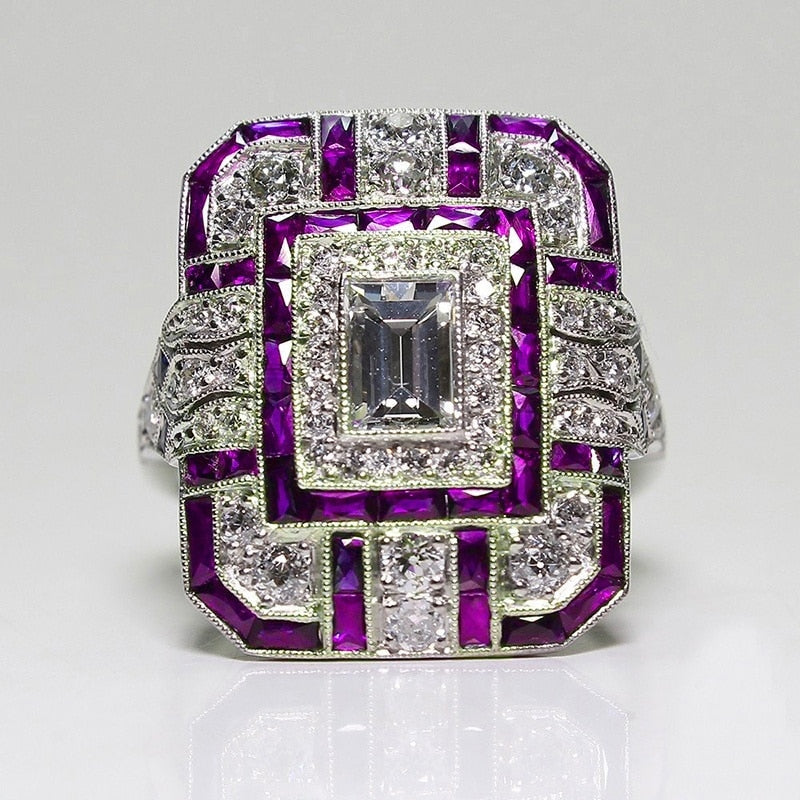 TEEK - Luxury Silver Big Square Rings JEWELRY theteekdotcom Purple 5 