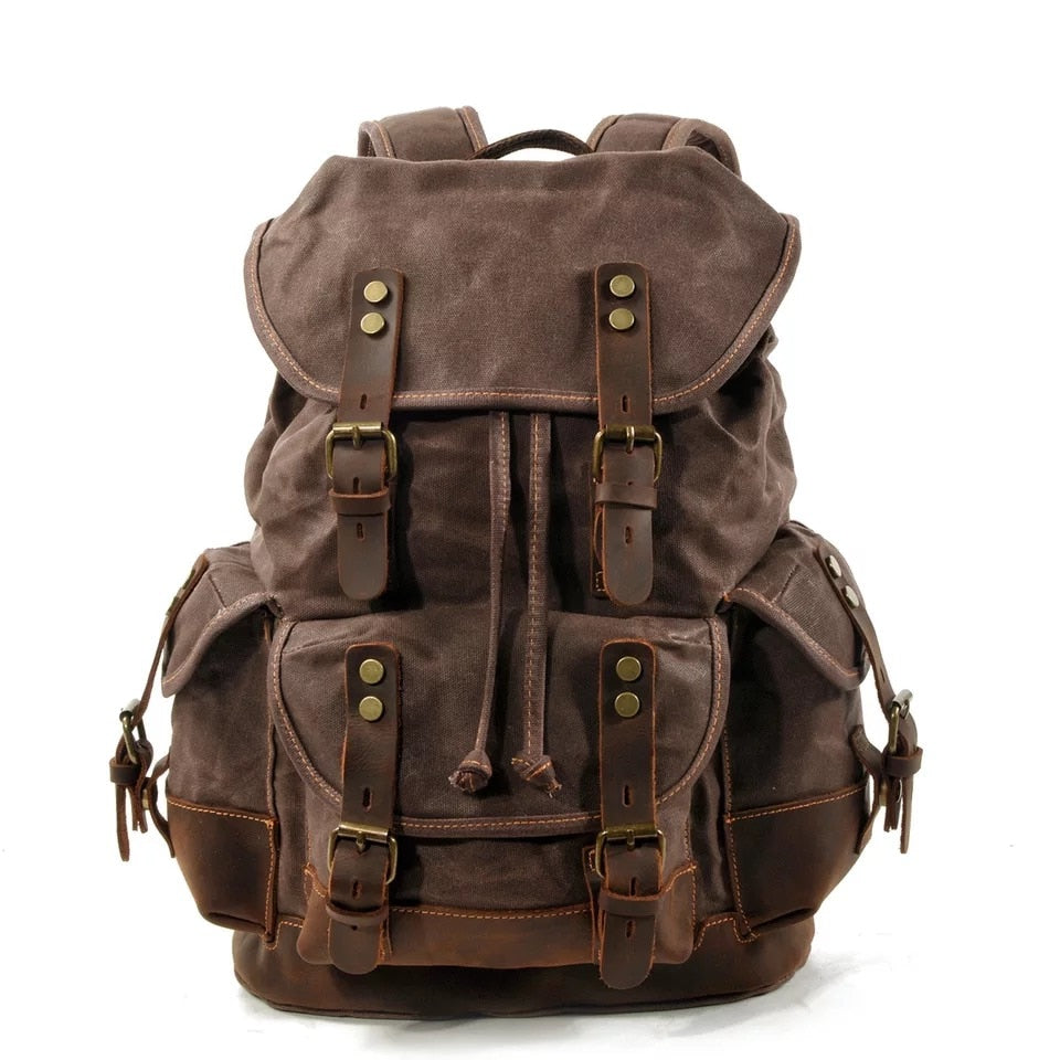 TEEK - Large Capacity Leather Canvas Backpack BAG theteekdotcom Coffee  