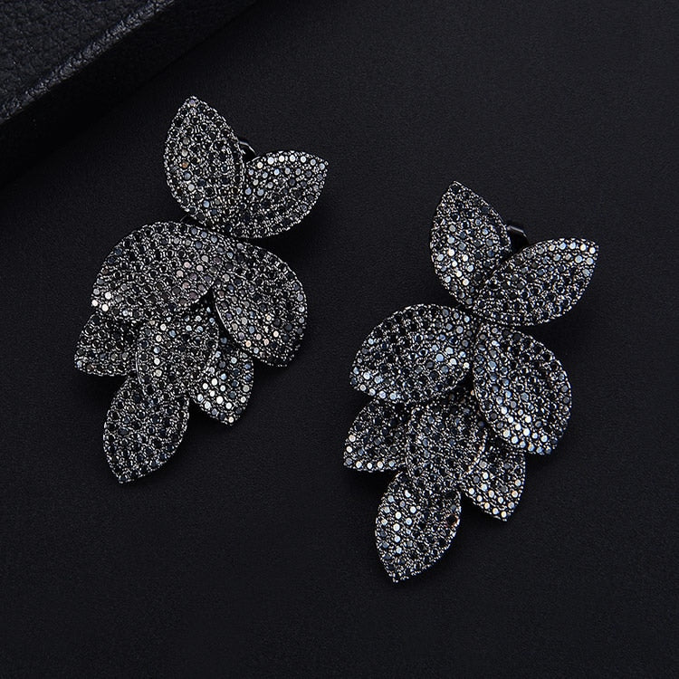 TEEK - Flower Leaf CZ Jewelry JEWELRY theteekdotcom O Black Earring  