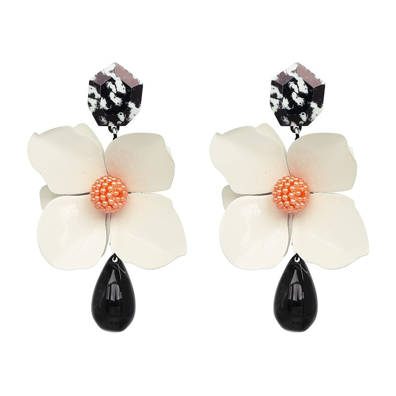 TEEK - Full Flowers Drop Earrings JEWELRY theteekdotcom White  