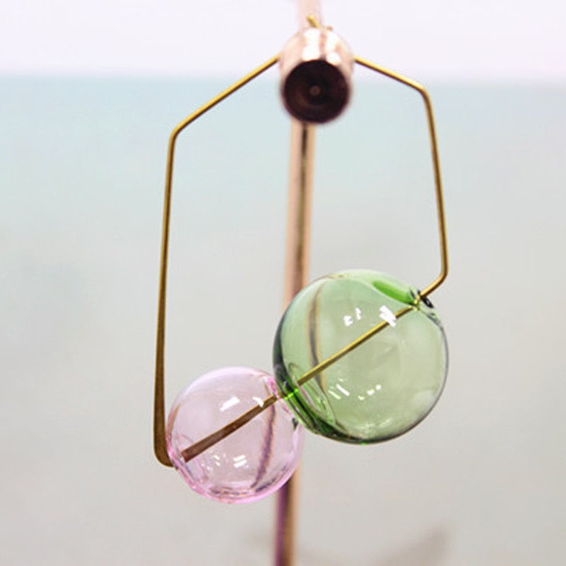 TEEK - Hand Blown Bubble On Hoops Earrings JEWELRY theteekdotcom green and pink  