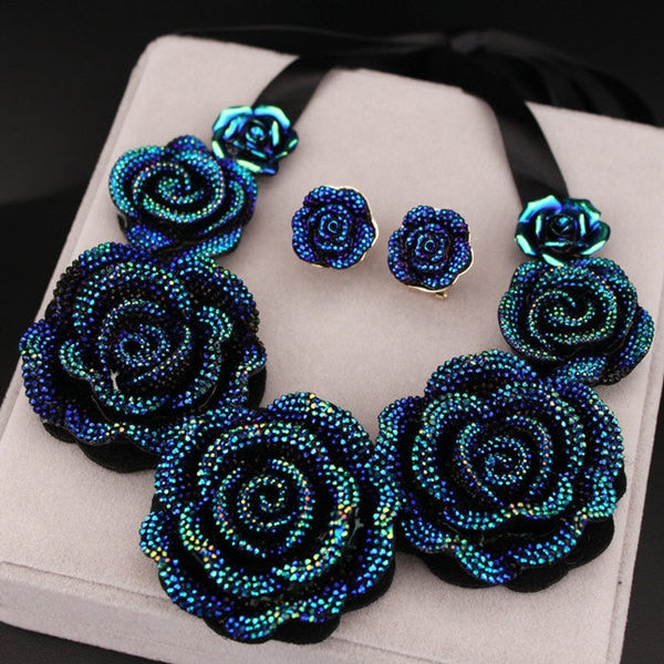 TEEK - Big Blue Resin Flower Jewelry JEWELRY theteekdotcom Necklace and Earring  
