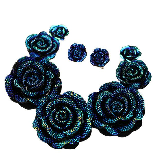 TEEK - Big Blue Resin Flower Jewelry JEWELRY theteekdotcom Necklace and Earring  