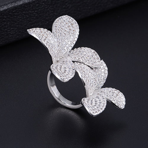 TEEK - Flower Leaf CZ Jewelry JEWELRY theteekdotcom L Silver Ring  