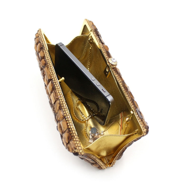 TEEK - Gold Crystal Glass Evening Clutch BAG theteekdotcom   