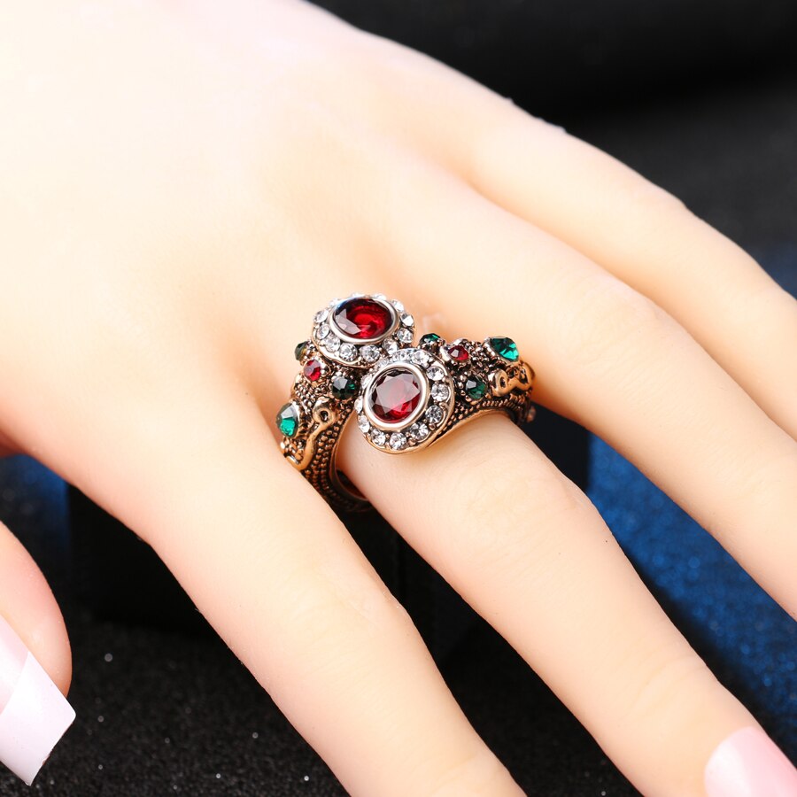 TEEK - Turkish Double Head Red Gem Ring JEWELRY theteekdotcom   