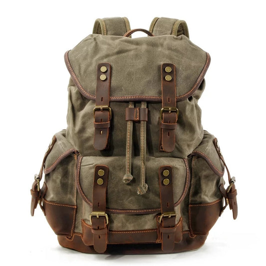 TEEK - Large Capacity Leather Canvas Backpack BAG theteekdotcom Army Green  
