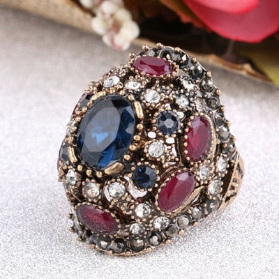 TEEK - Turkish Color Twinkle Ring JEWELRY theteekdotcom Blue 7 Antique Gold Plated