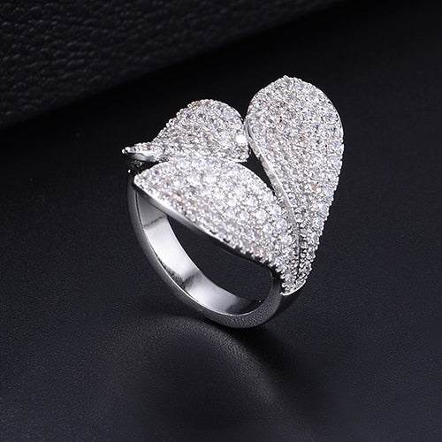 TEEK - Flower Leaf CZ Jewelry JEWELRY theteekdotcom E Silver Ring  