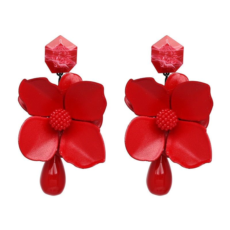 TEEK - Full Flowers Drop Earrings JEWELRY theteekdotcom Red  