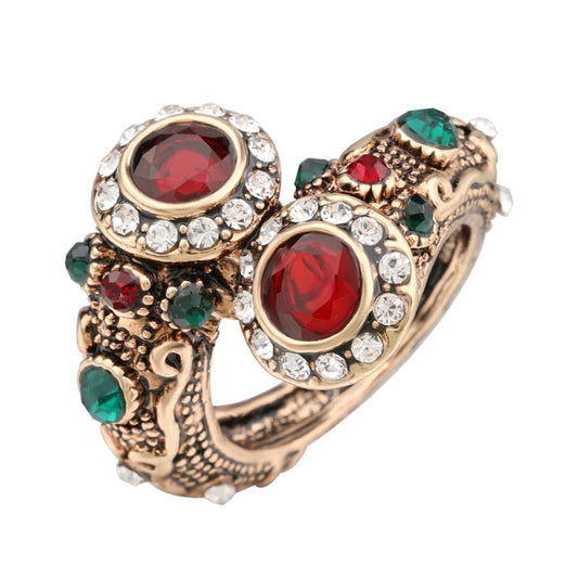 TEEK - Turkish Double Head Red Gem Ring JEWELRY theteekdotcom 7 Antique Gold Plated 