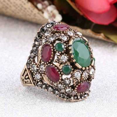 TEEK - Turkish Color Twinkle Ring JEWELRY theteekdotcom Green 7 Antique Gold Plated