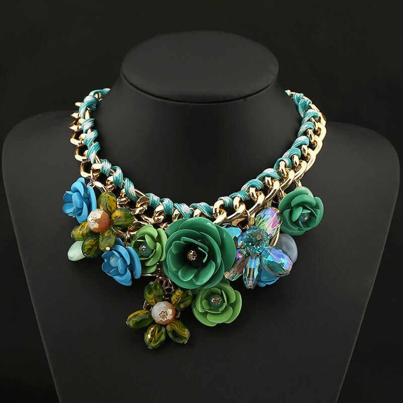TEEK - Mixed Color Rose Flower Chain Necklace JEWELRY theteekdotcom green  