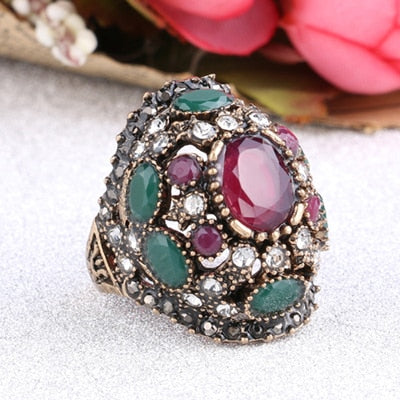 TEEK - Turkish Color Twinkle Ring JEWELRY theteekdotcom Red 7 Antique Gold Plated