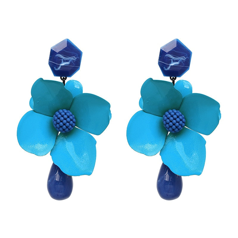 TEEK - Full Flowers Drop Earrings JEWELRY theteekdotcom Blue  