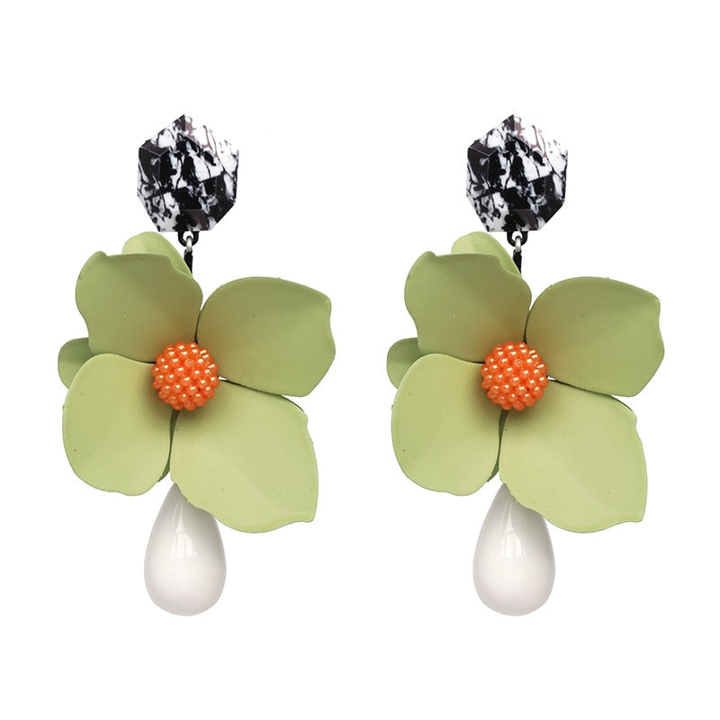 TEEK - Full Flowers Drop Earrings JEWELRY theteekdotcom Green  