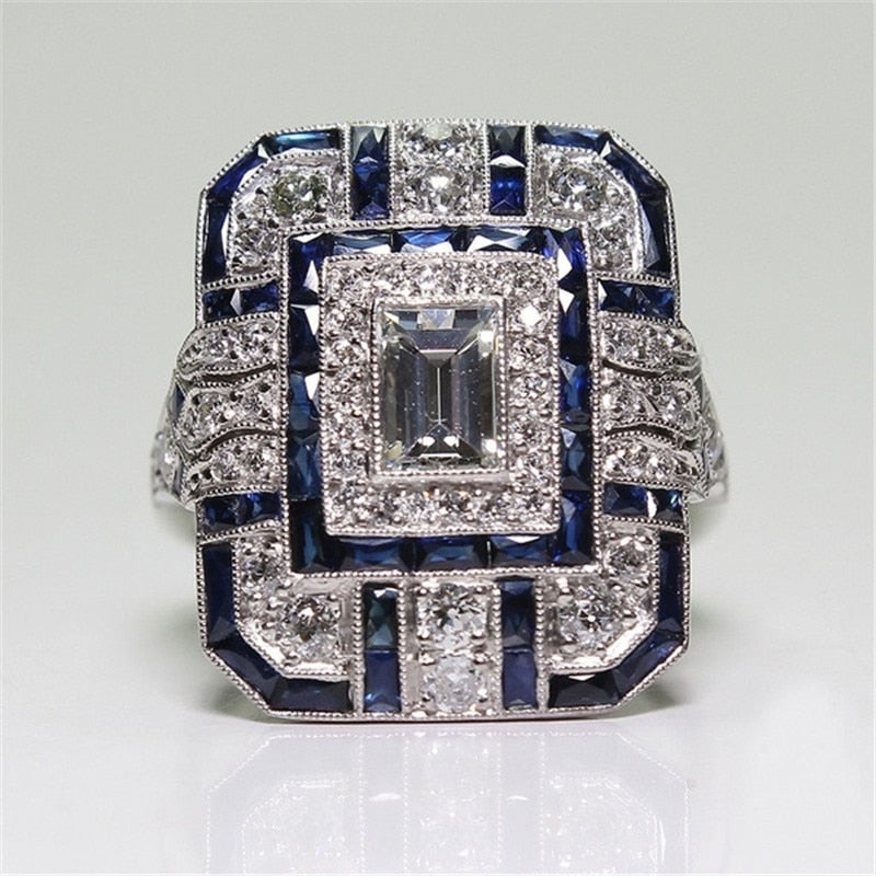 TEEK - Luxury Silver Big Square Rings JEWELRY theteekdotcom Blue 5 