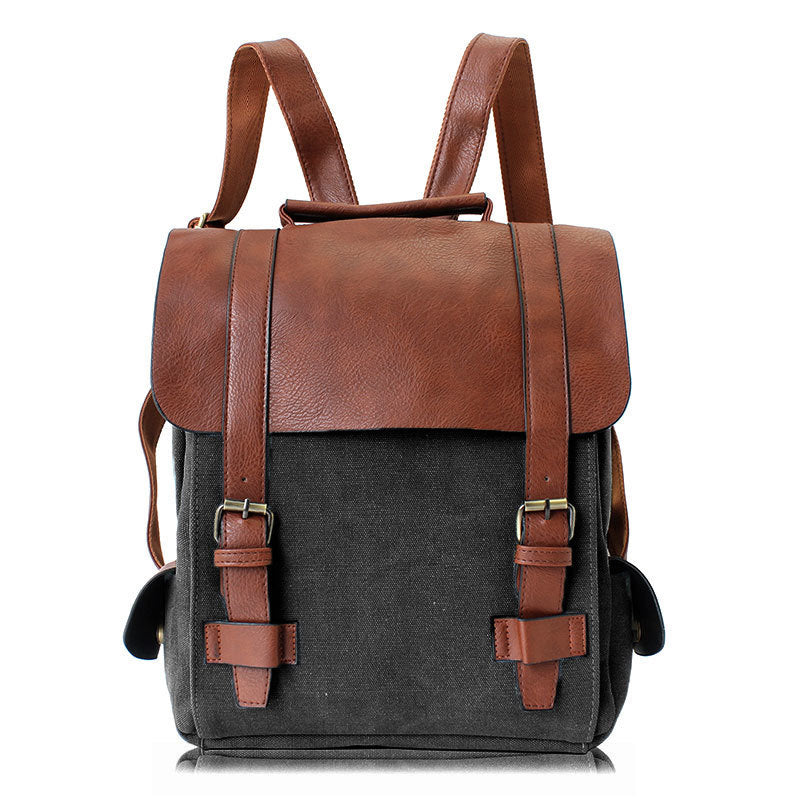 TEEK - Vintage Strap Backpack BAG theteekdotcom Black & Brown Canvas  