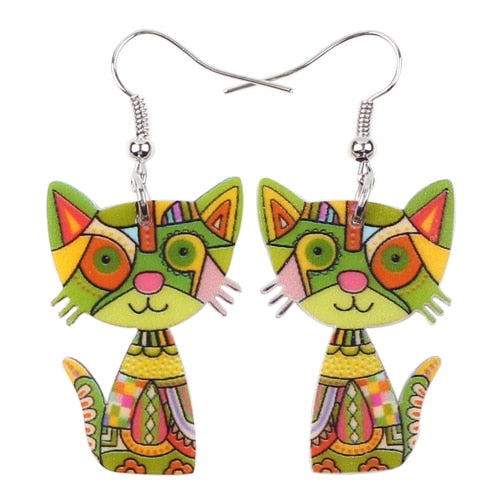 TEEK - Drop Cat Acrylic Earrings | Various Colors JEWELRY theteekdotcom Green  