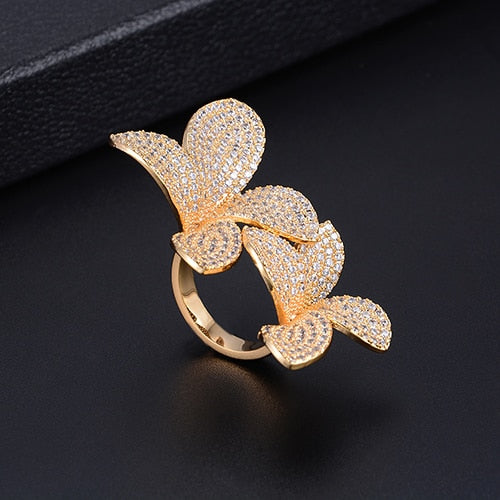 TEEK - Flower Leaf CZ Jewelry JEWELRY theteekdotcom M Gold Ring  