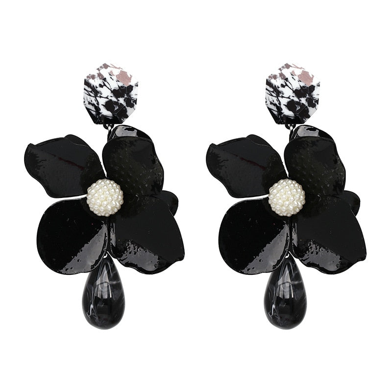 TEEK - Full Flowers Drop Earrings JEWELRY theteekdotcom Black  