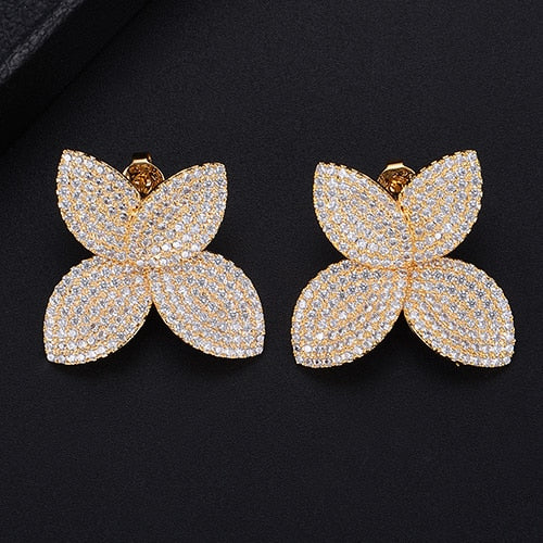 TEEK - Flower Leaf CZ Jewelry JEWELRY theteekdotcom P Gold Earring  