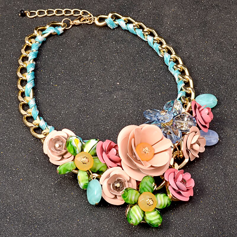 TEEK - Mixed Color Rose Flower Chain Necklace JEWELRY theteekdotcom   
