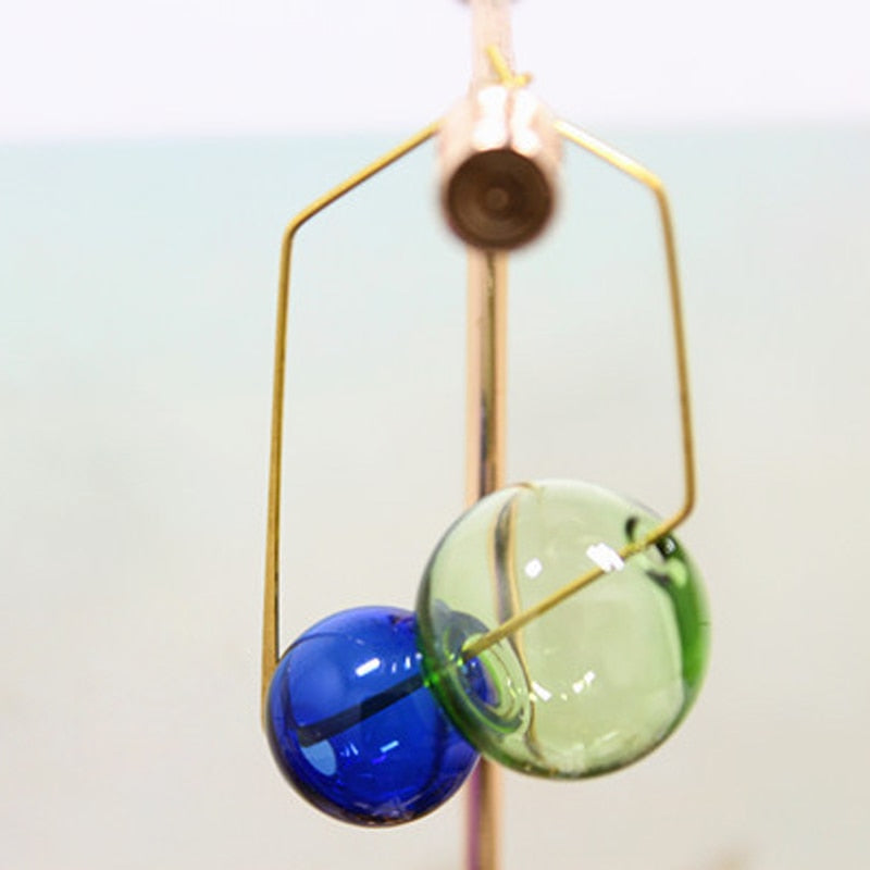 TEEK - Hand Blown Bubble On Hoops Earrings JEWELRY theteekdotcom green and blue  