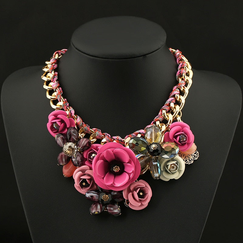 TEEK - Mixed Color Rose Flower Chain Necklace JEWELRY theteekdotcom purple  