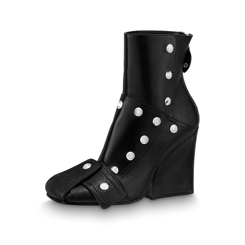 TEEK - Mixed Color Buckle Rivet Ankle Boots SHOES theteekdotcom Black 4.5 