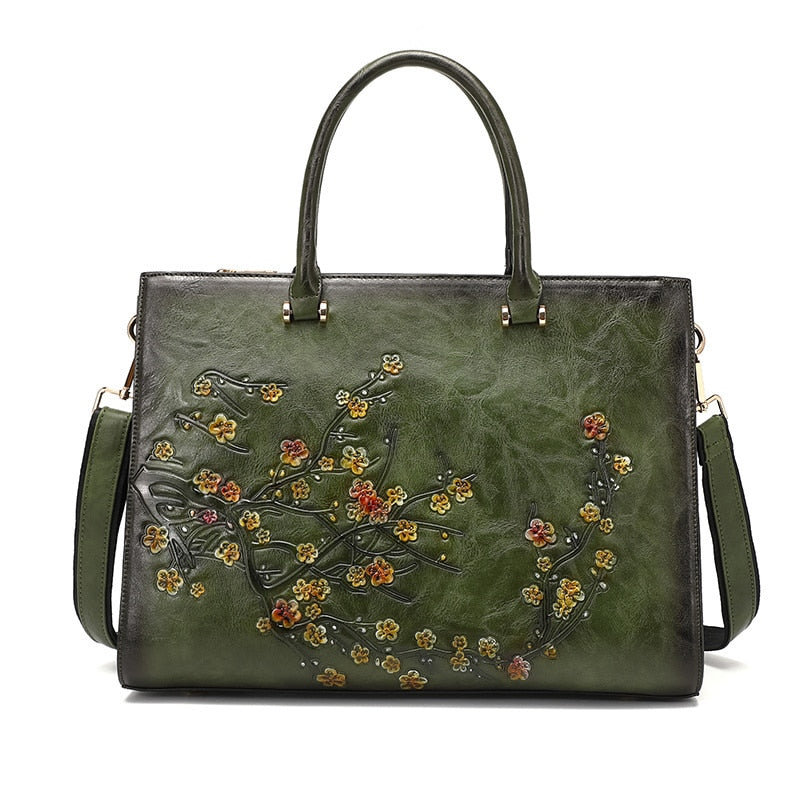 TEEK - Vintage Floral Embossed Top-Handle Bag BAG theteekdotcom Green  