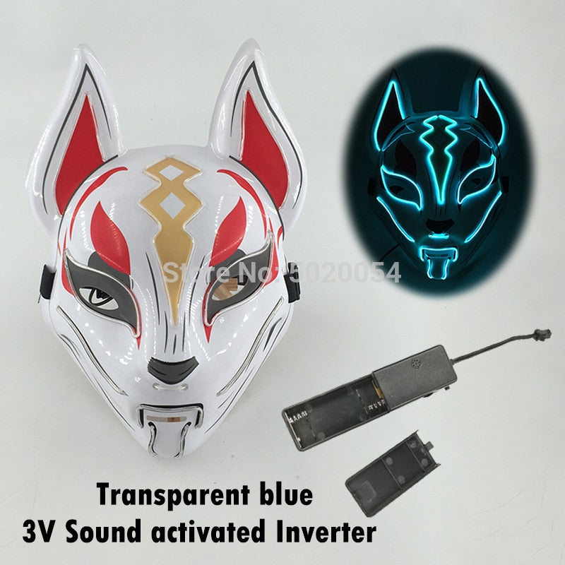 TEEK -  Glowing Anime LED Fox Mask MASK theteekdotcom transparent blue 2  