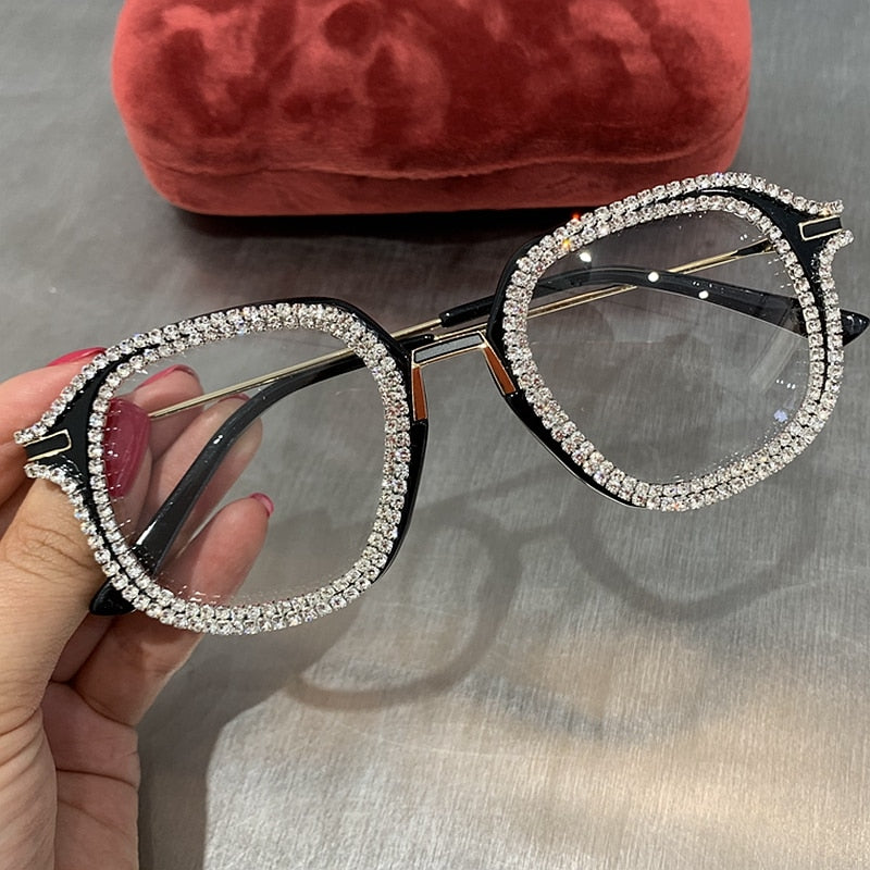 TEEK - Outline Rhinestone Eyeglasses EYEGLASSES theteekdotcom 1812 Black-White  