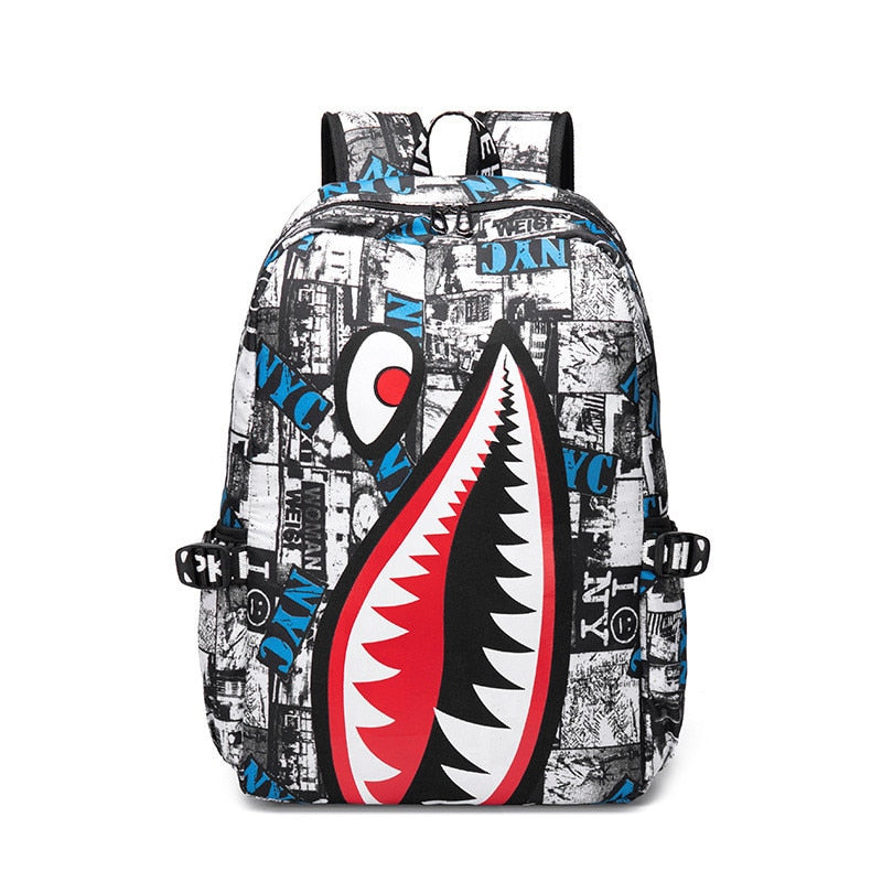 TEEK - Shark Print Backpack BAG theteekdotcom Grey-USB  