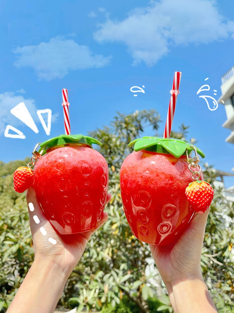 TEEK - Strawberry Portable Cup  & Straw DRINKING GLASS theteekdotcom   