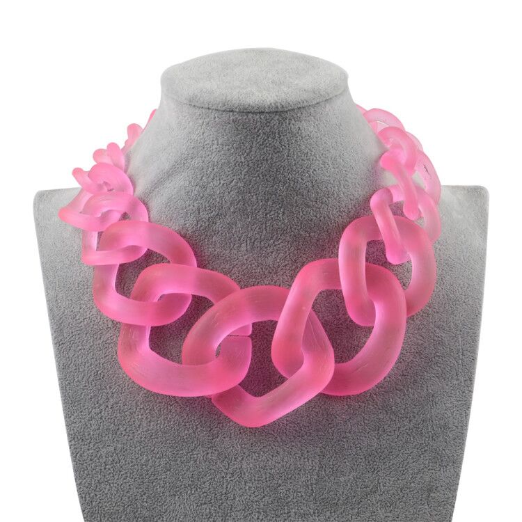 TEEK - Big Acrylic Chunk Chain Necklace JEWELRY theteekdotcom Frosted Pink  