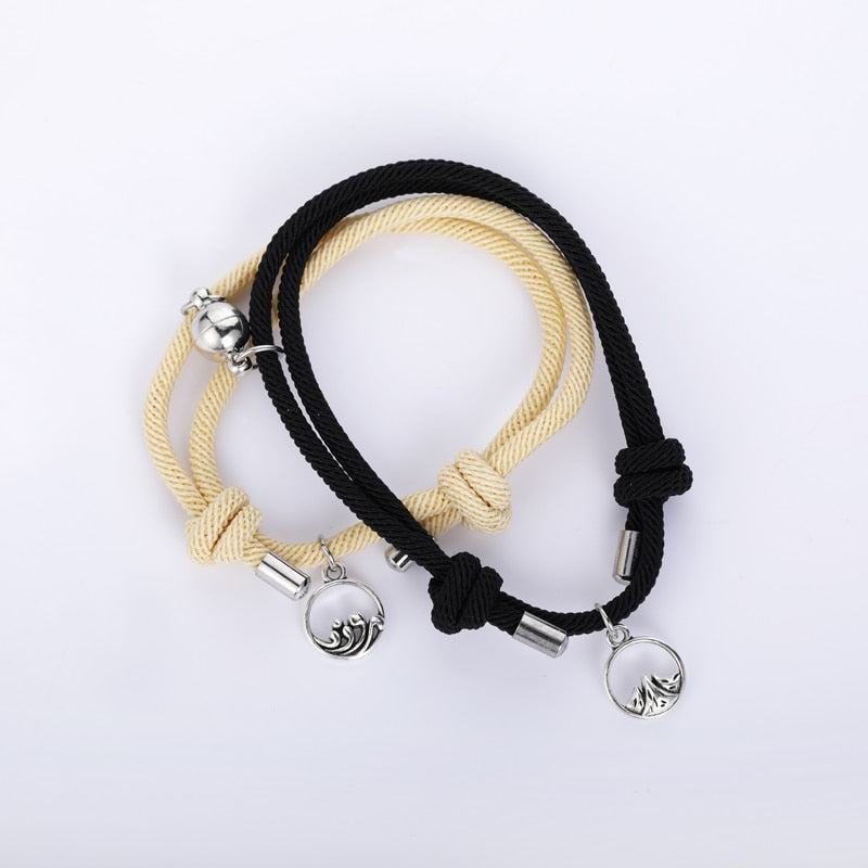 TEEK - Handmade Couple's Magnetic Bracelets JEWELRY theteekdotcom black beige adjustable 