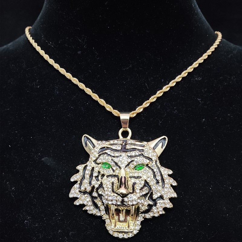 TEEK - Tiger Pendant Cuban Necklace JEWELRY theteekdotcom Gold a 16inch 