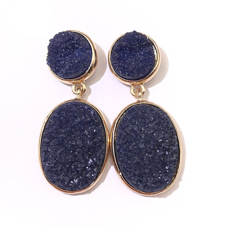 TEEK - Oval Druzy Stone Earrings JEWELRY theteekdotcom YM0095 dark blue  