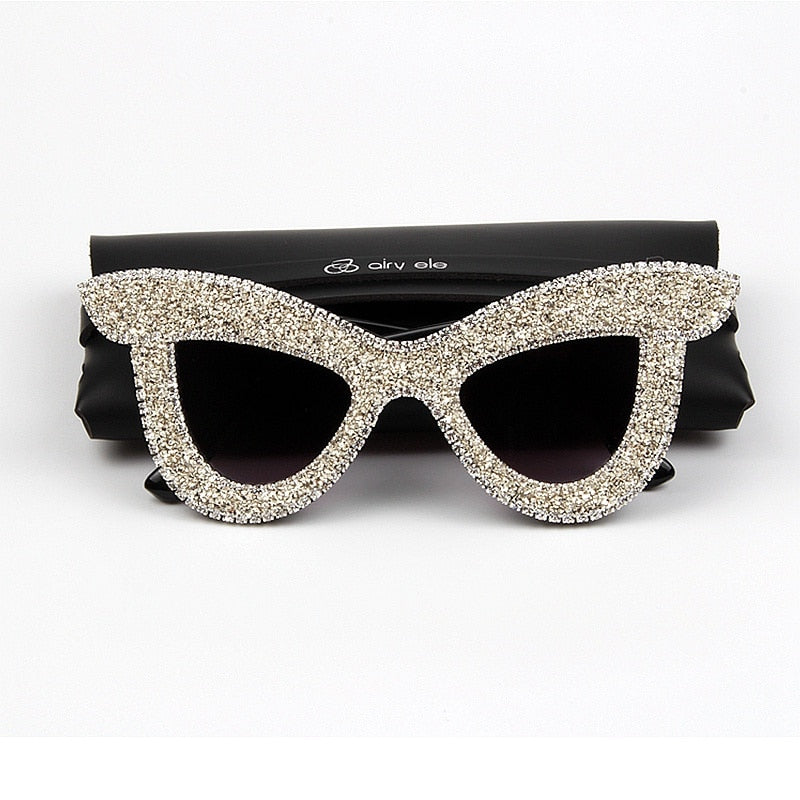 TEEK - Luxury Rhinestone Cat Eye Oversized Sunglasses EYEGLASSES theteekdotcom Silver  