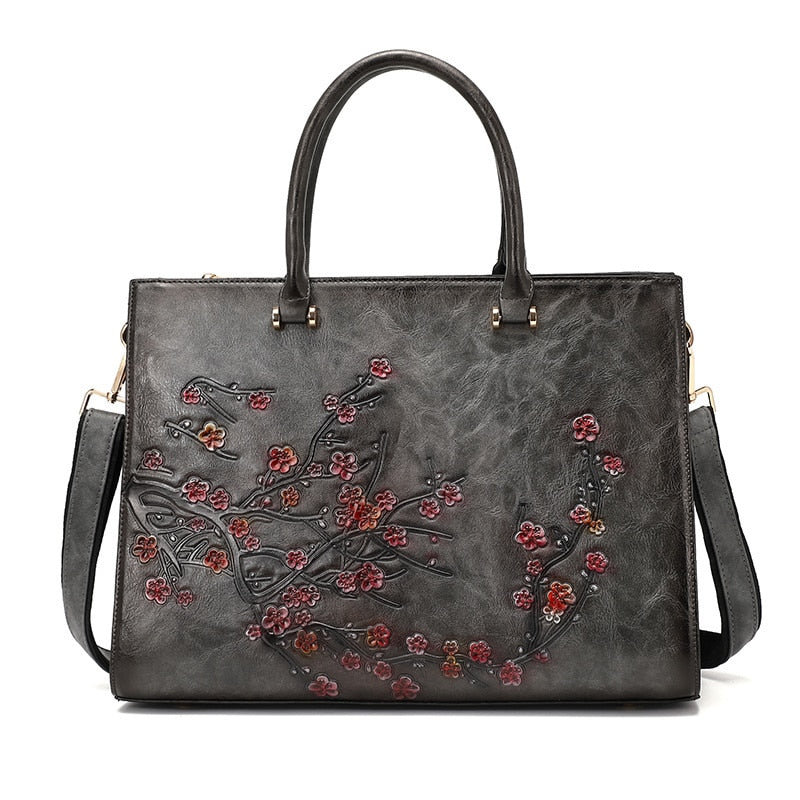 TEEK - Vintage Floral Embossed Top-Handle Bag BAG theteekdotcom Gray  