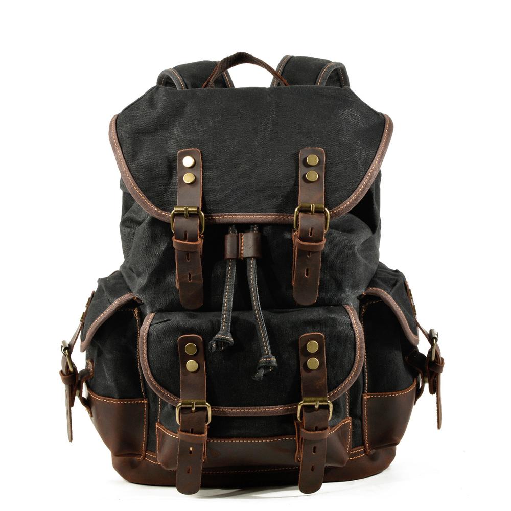 TEEK - Large Capacity Leather Canvas Backpack BAG theteekdotcom Black  
