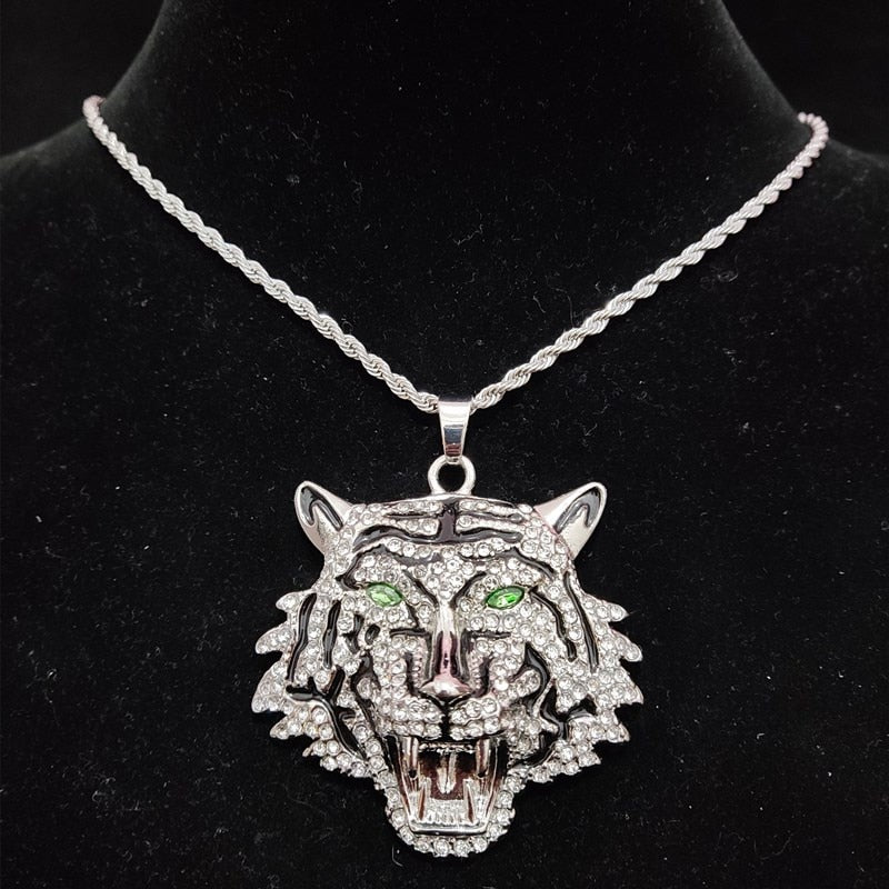 TEEK - Tiger Pendant Cuban Necklace JEWELRY theteekdotcom Silver b 16inch 