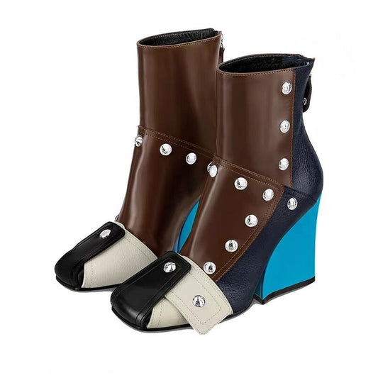 TEEK - Mixed Color Buckle Rivet Ankle Boots SHOES theteekdotcom   