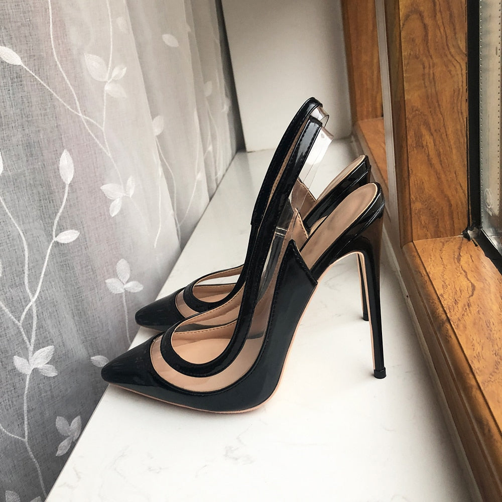 TEEK - Transparent Foot Line Black Slingback Heels SHOES theteekdotcom Black | 12cm/4.72in heel 5 