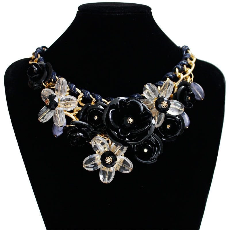 TEEK - Mixed Color Rose Flower Chain Necklace JEWELRY theteekdotcom black  