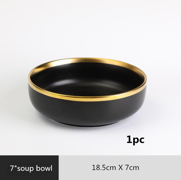 TEEK - Glit Rim Black Porcelain Plates HOME DECOR theteekdotcom Soup bowl 1pcs  