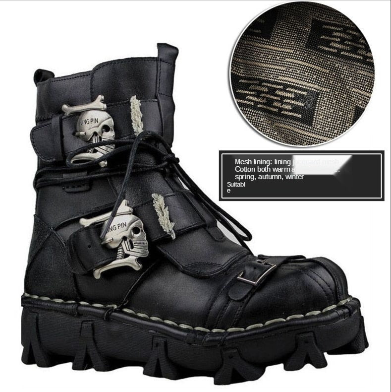 TEEK - Brown/Black Skull Genuine Desert Buckle Tie Motorcycle Boots SHOES theteekdotcom 1809Black skull US 7 (label 5) 15-20 days | No PO Box