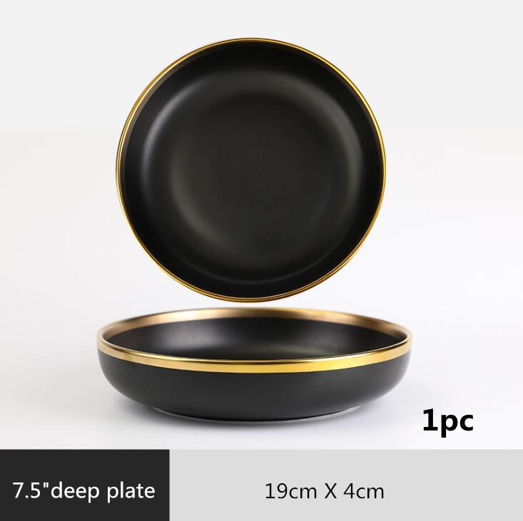 TEEK - Glit Rim Black Porcelain Plates HOME DECOR theteekdotcom 7.5 inch Plate 1pcs  