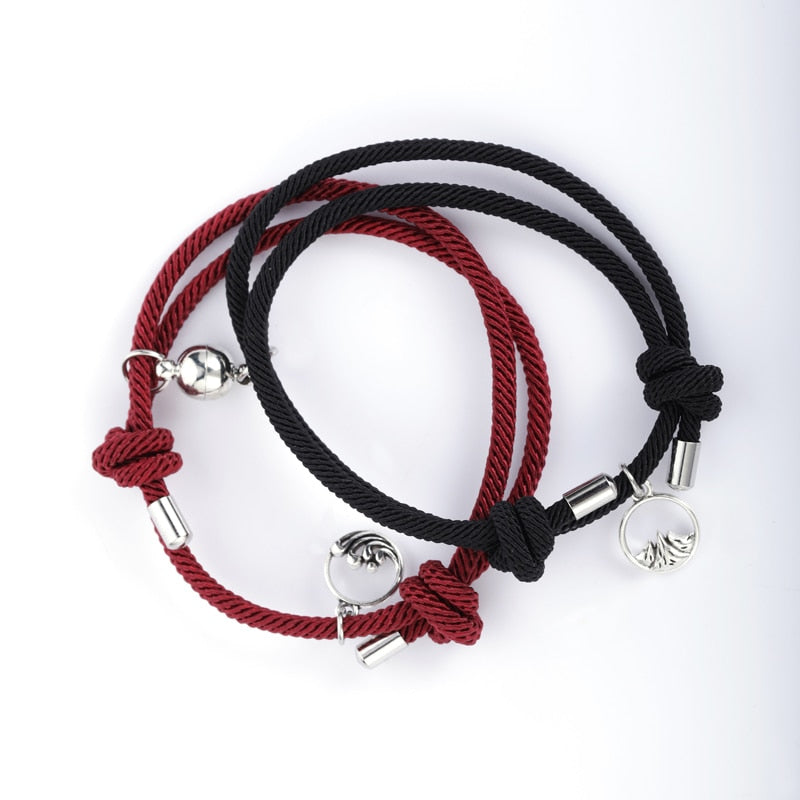TEEK - Handmade Couple's Magnetic Bracelets JEWELRY theteekdotcom black red wine adjustable 